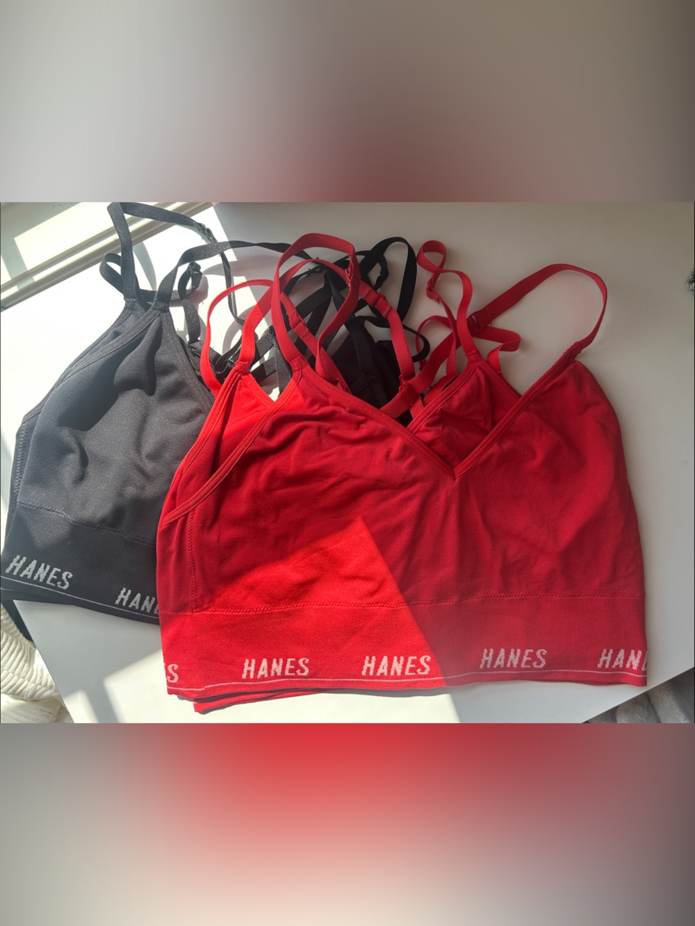 Hanes Women's Red and Black Strappy Seamless Sports Bras (6-Pack) ONE RED IS XL!